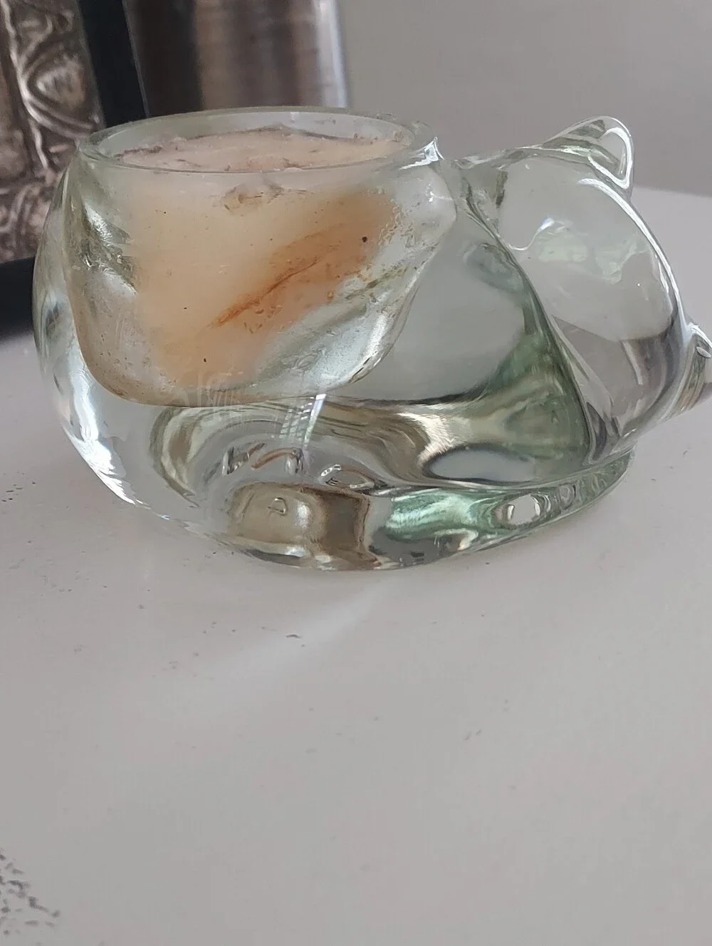 Avon Vintage Clear Glass Cat Tealight Candle Holder